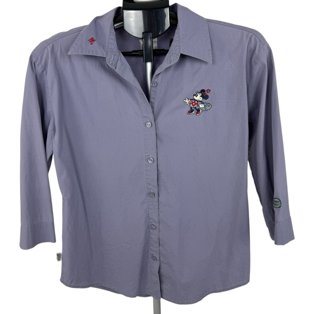 Disney Purple Women's Button-Up Top with Mickey Mouse Embroidery